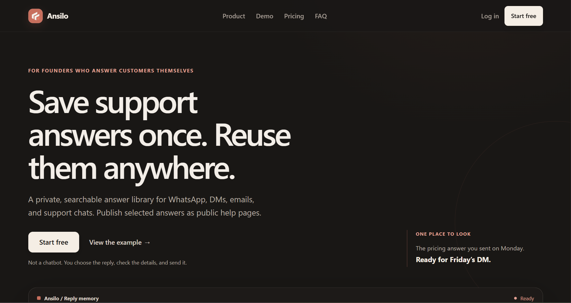 Ansilo homepage describing its support-answer library